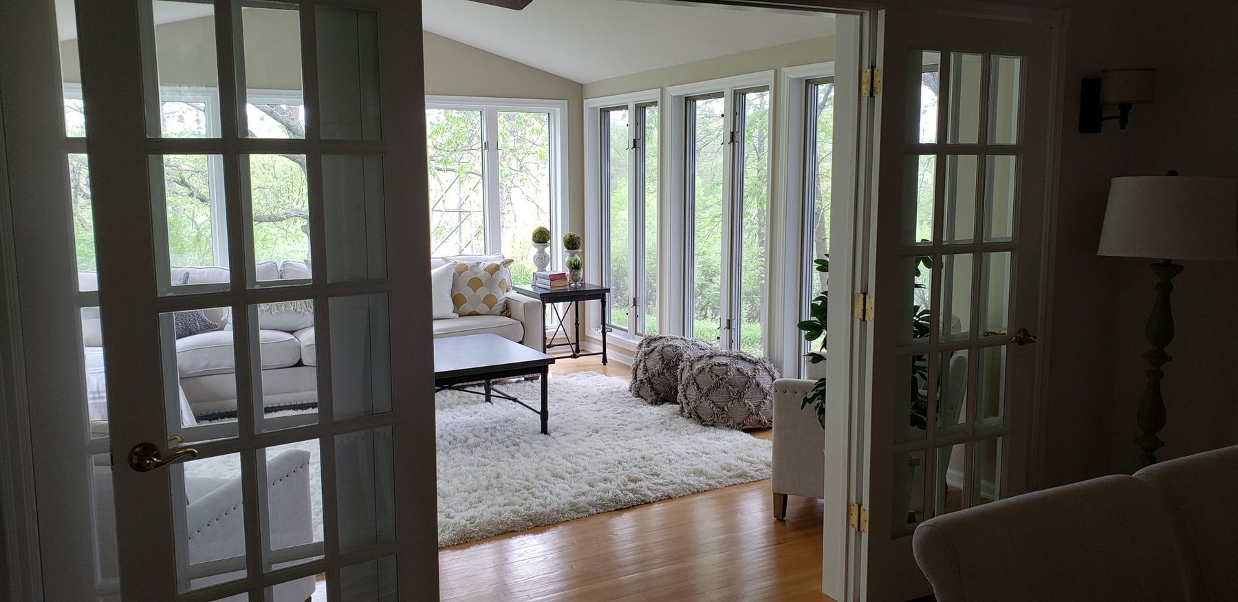 Sunroom French doors painted white