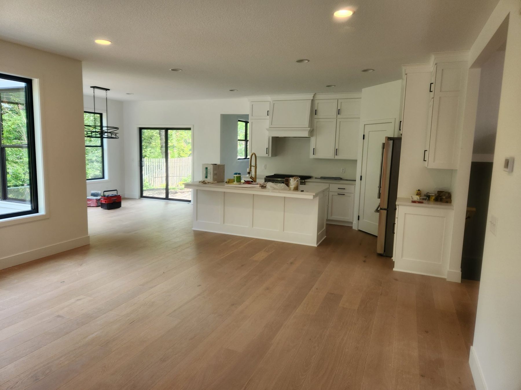 Kitchen with white walls and trim