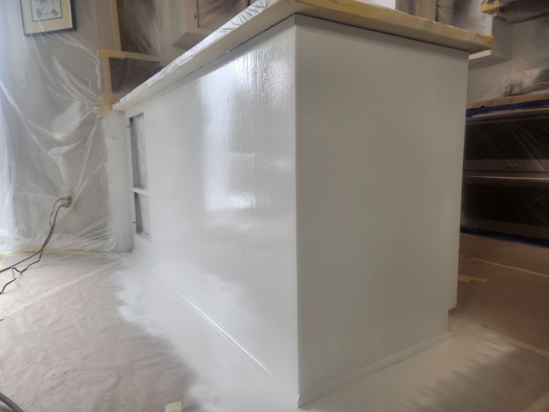 New island end panel sprayed white